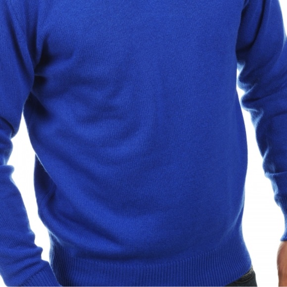 NWOT Jeremy Argyle Blue 100% Cashmere V Neck Sweater - Picture 4 of 7